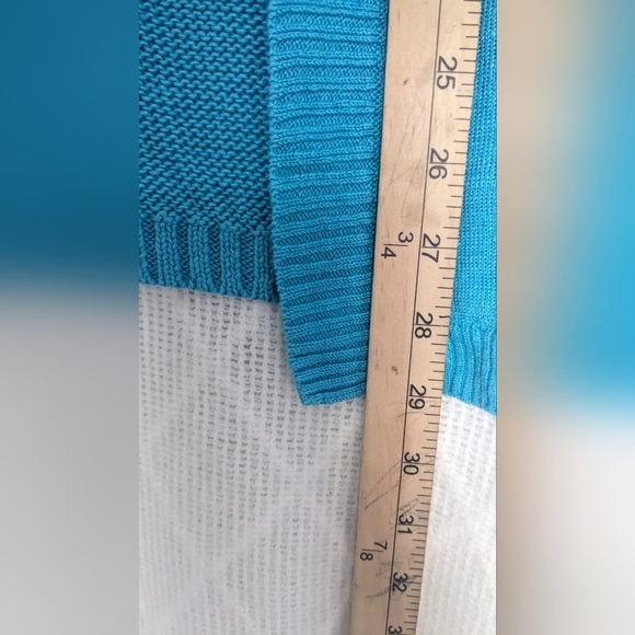 J Jill Duster Cardigan Women Teal Aqua Blue Open Front Pockets Linen Size 1X - Picture 6 of 9